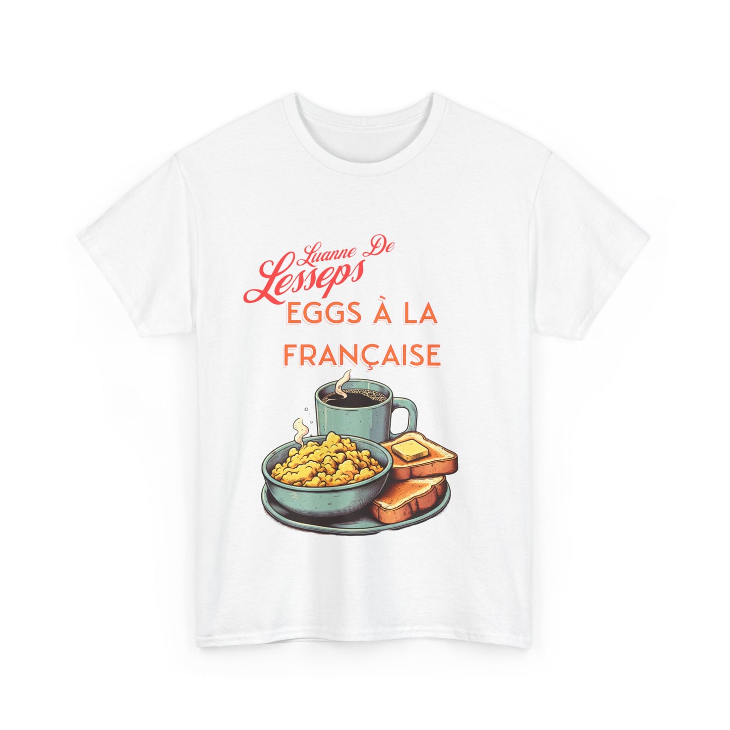 Tee with Cartoon of Luanne de Lesseps from RHONY - Eggs à la Française Design Unisex Heavy Cotton Tee