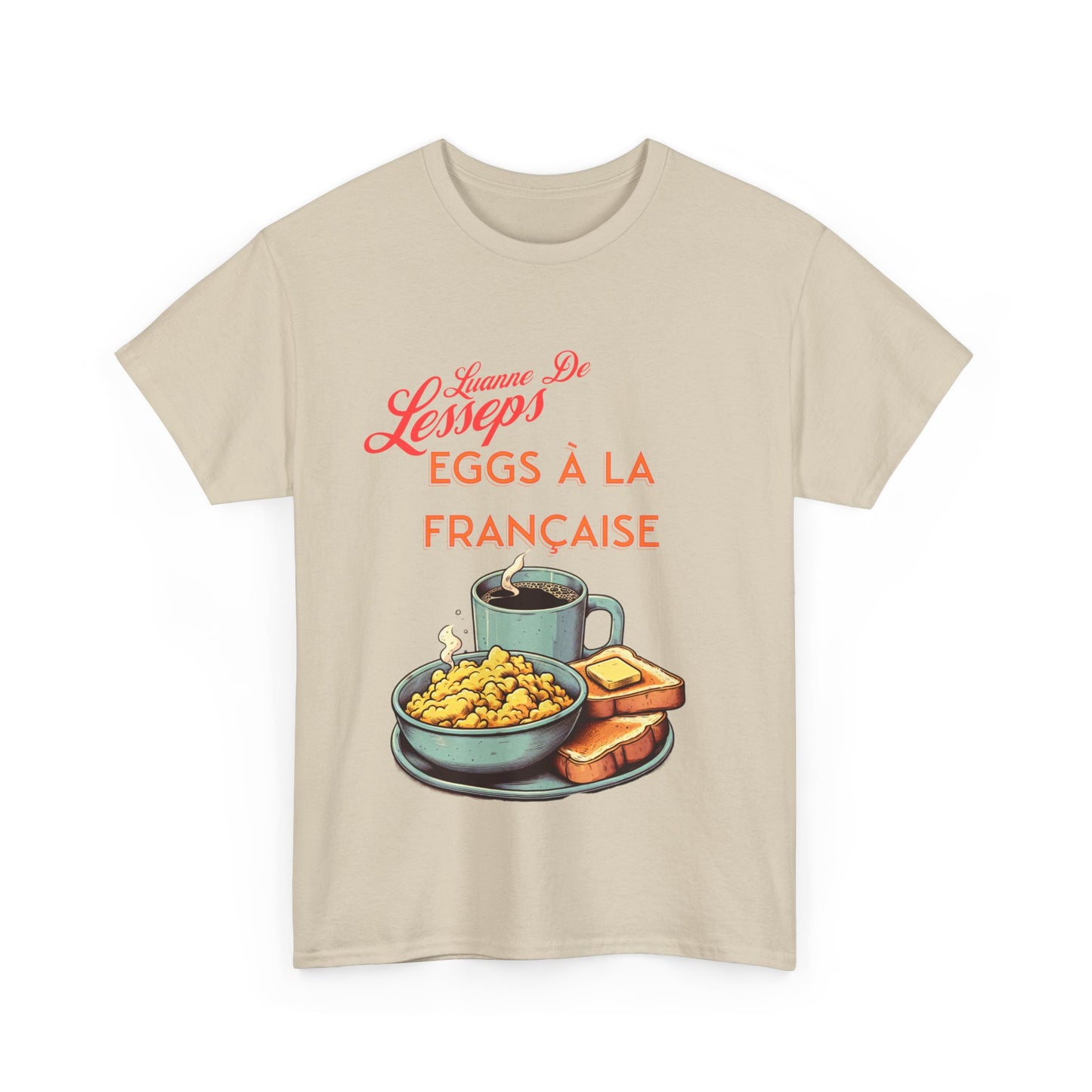 Tee with Cartoon of Luanne de Lesseps from RHONY - Eggs à la Française Design Unisex Heavy Cotton Tee